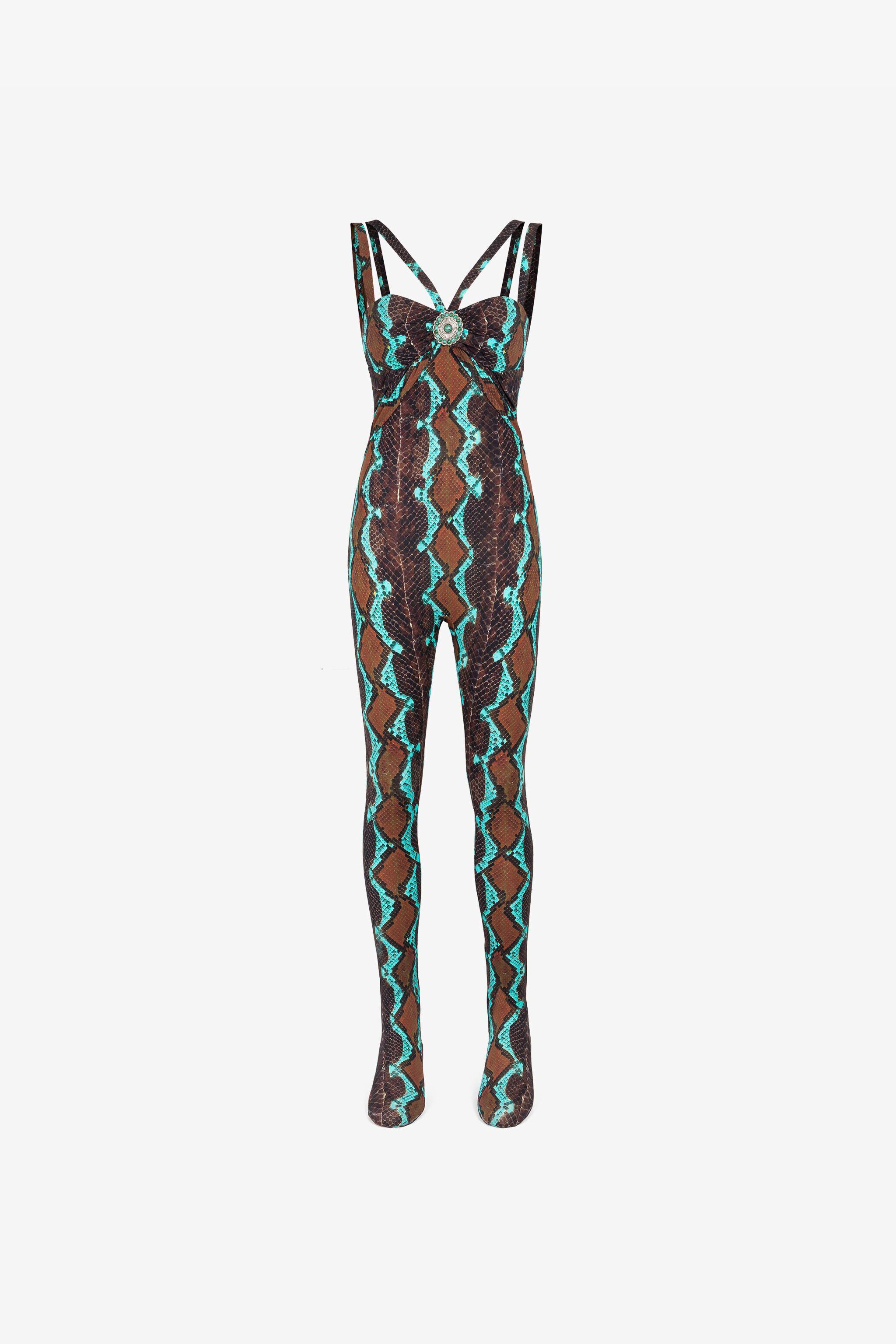 RC Snakeskin-Print Jumpsuit Dark brown/Light blue RKT163-LNH22