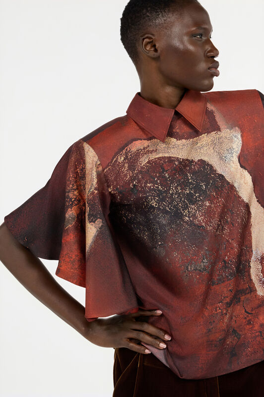 RC Red Silk Shirt With Marble Print RC Red Silk Shirt With Marble Print Red VWT702-OZQ74