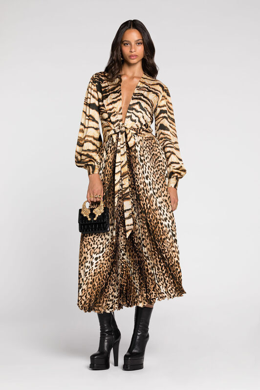 RC Animal-print knot-font midi dress Light Brown RKT130-SZH36