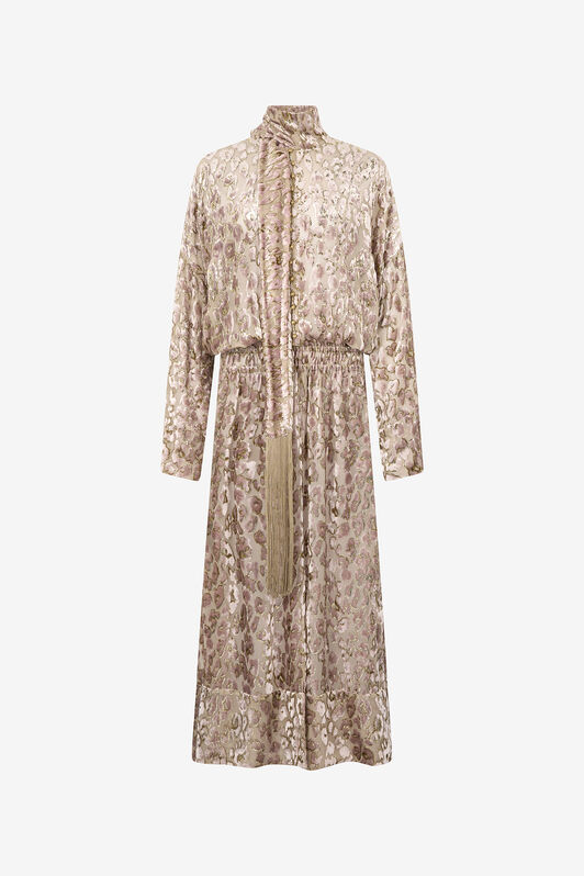 RC Long Dress with All-Over Animal Print ROSA/ORO VQT198-FC005