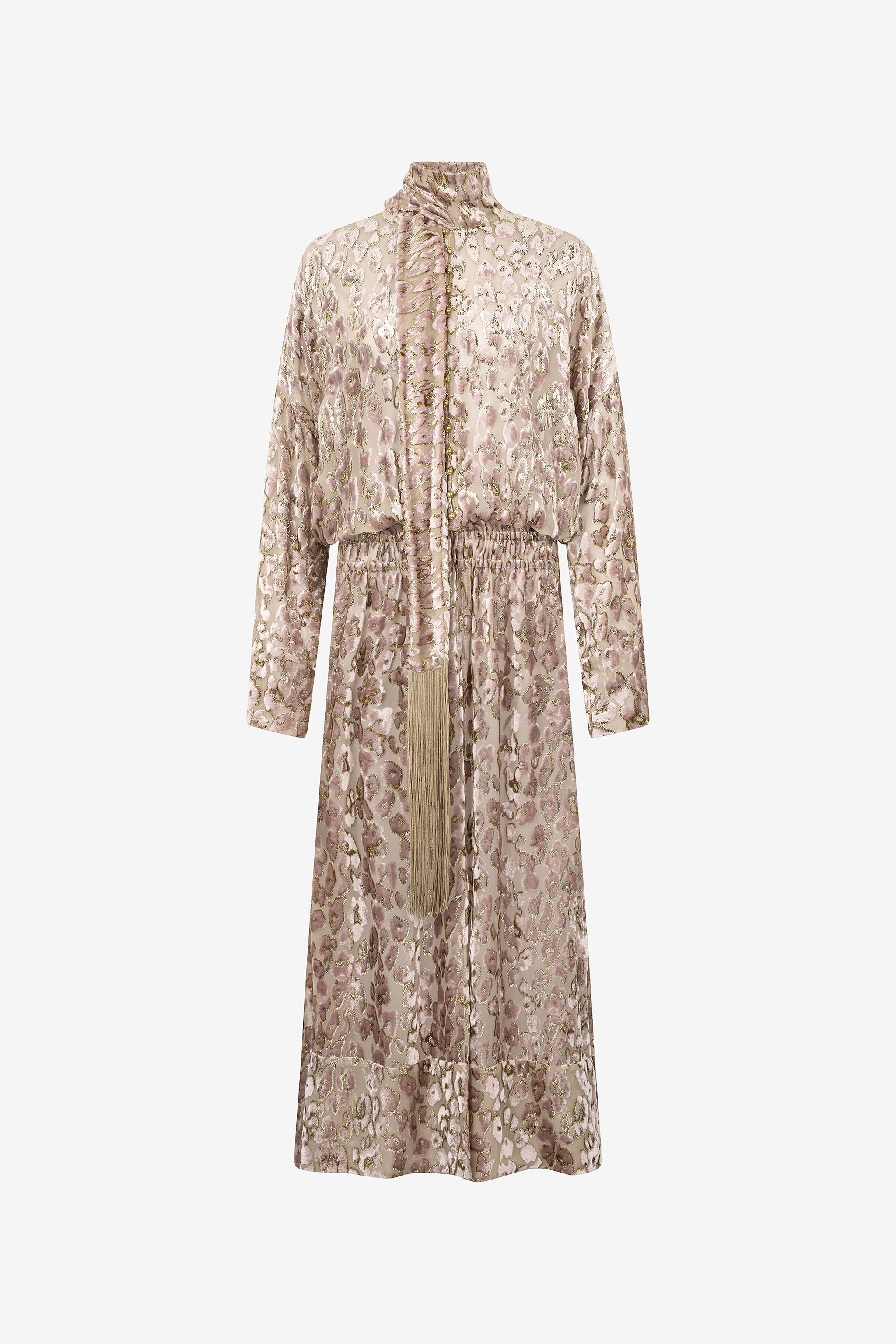 RC Long Dress with All-Over Animal Print ROSA/ORO VQT198-FC005