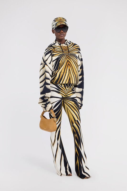 RC Ray Of Gold Print Flared Trousers Gold TKT202-LNM33