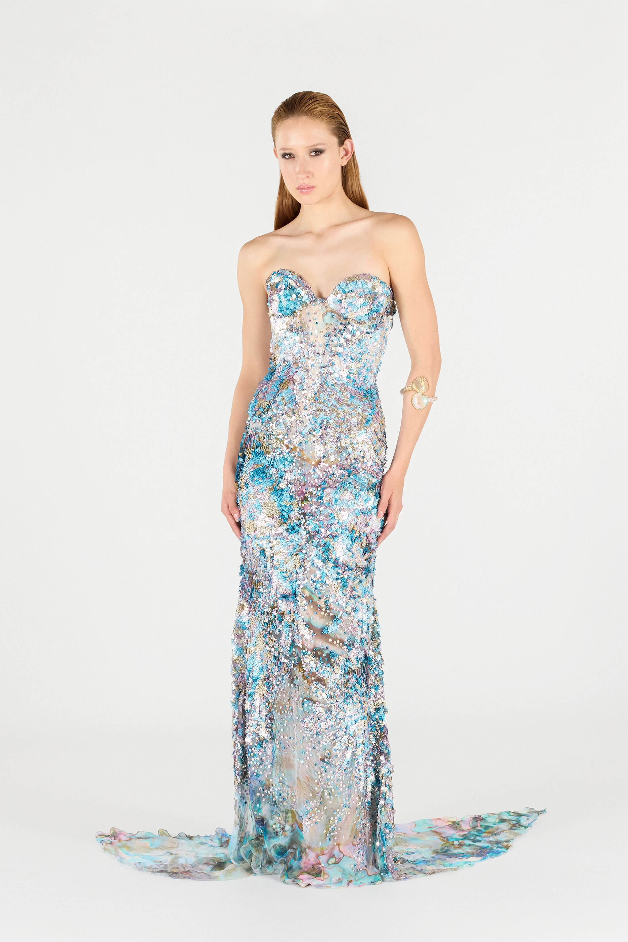 RC Mermaid Print Dress Maxi Blue/Silver UWR119-CKN92