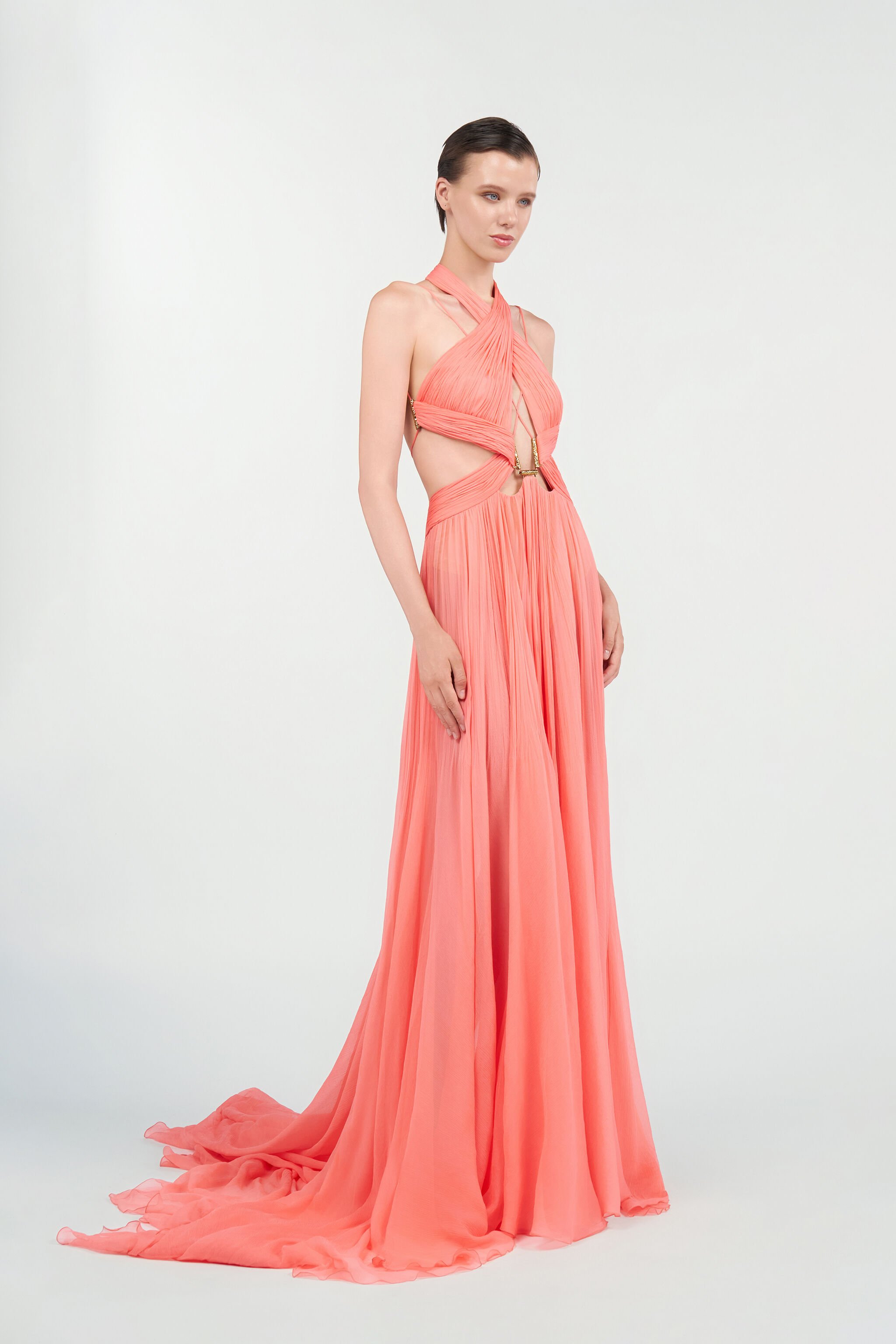 RC Long Silk Dress SALMON PINK WQT129-CQ002