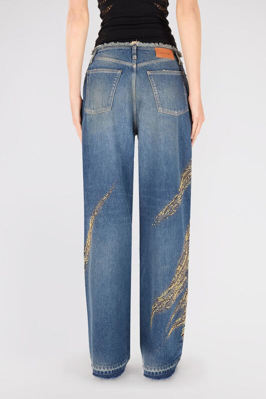 RC Jeans With Rhinestoned Zebra Pattern BLU SCURO 193921 UKJ225-VT007