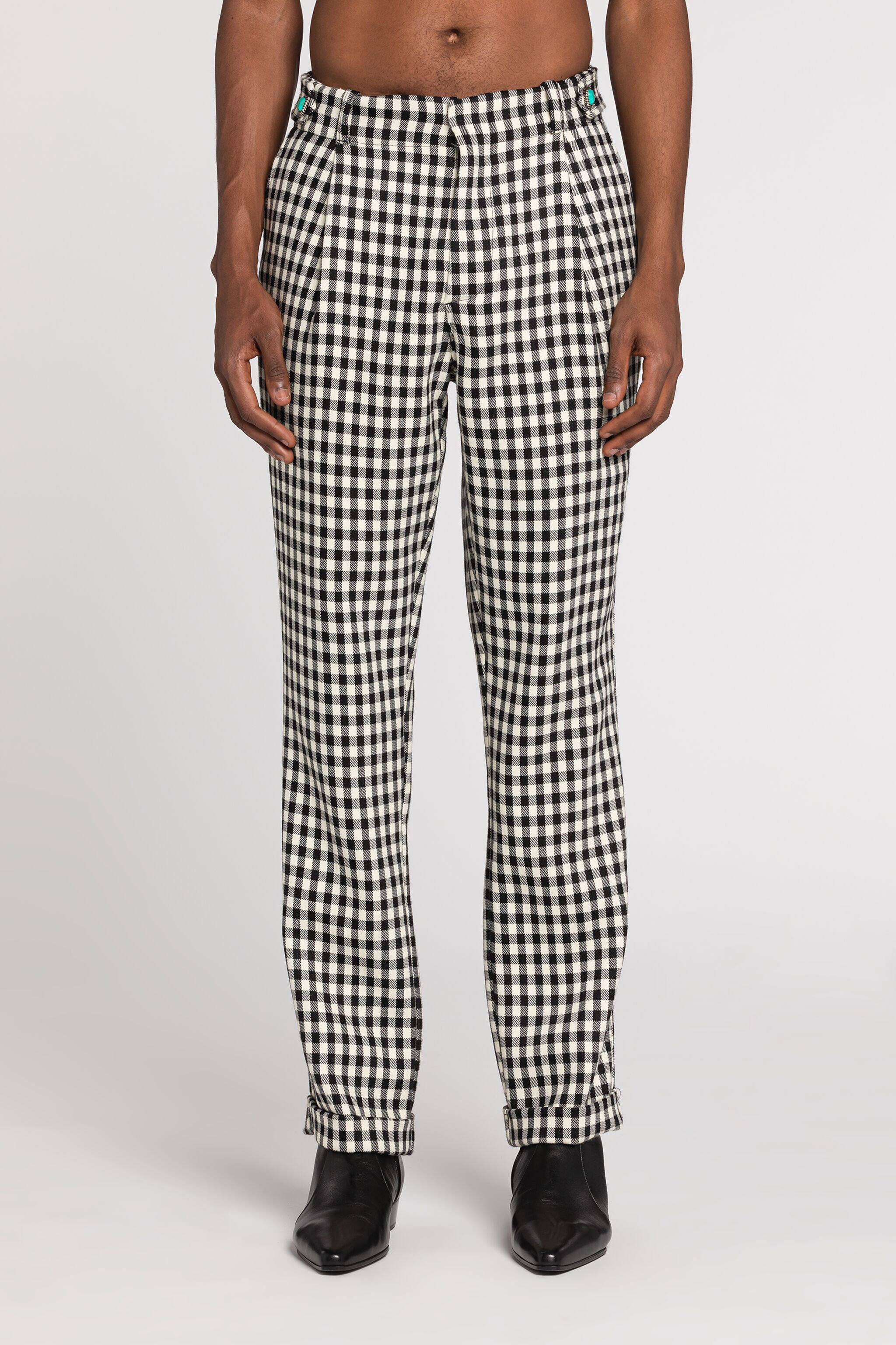 RC Gingham Straight-Leg Tailored Trousers Black/White RRT261-AIC02