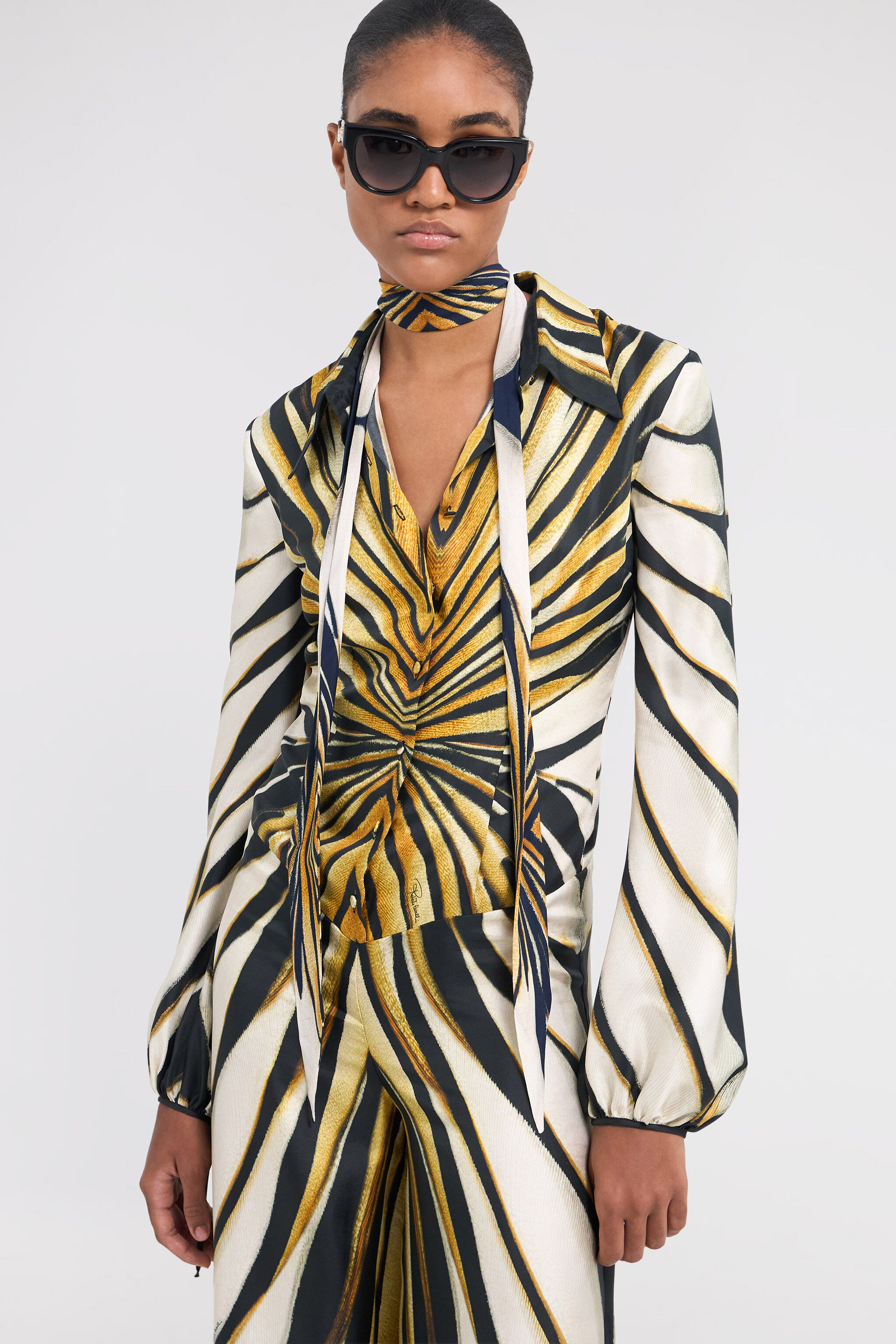 RC Ray Of Gold Print Silk Jumpsuit Gold TKT108-4QM33