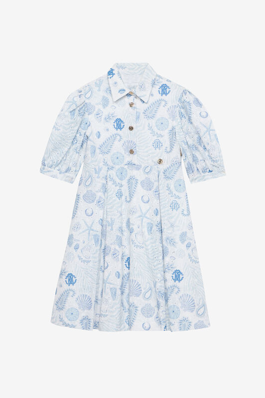 JU Marine-Print Broderie Anglaise Dress Light blue UJT10U-ELO39