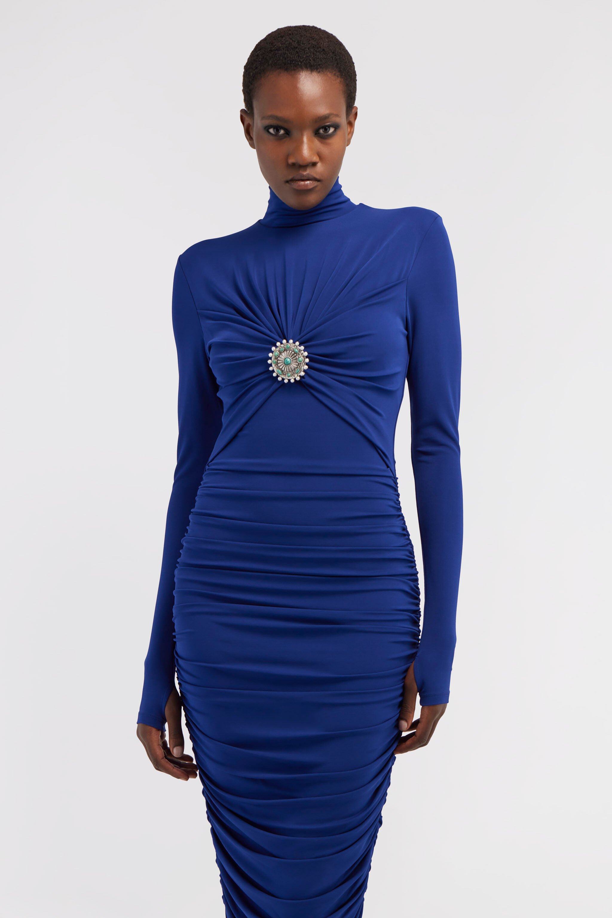 RC Midi dress with ruffles and stones Dark blue RWT141-JJ036