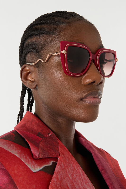 RC Sonnenbrille mit breiter und femininer Vorderseite und doppeltem Ring als Dekor RC Sonnenbrille mit breiter und femininer Vorderseite und doppeltem Ring als Dekor SHINY FULL RED UALD06-ID201