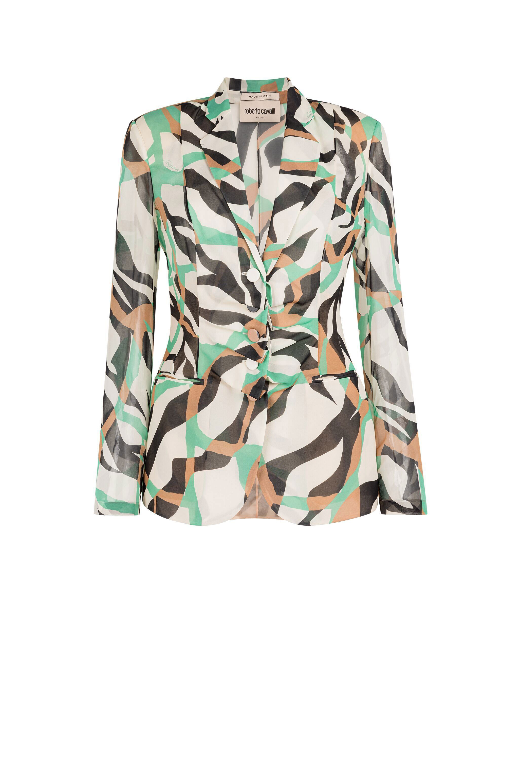 RC Abstract Zebra-Print Silk Blazer Bianco IWT401-GFR38