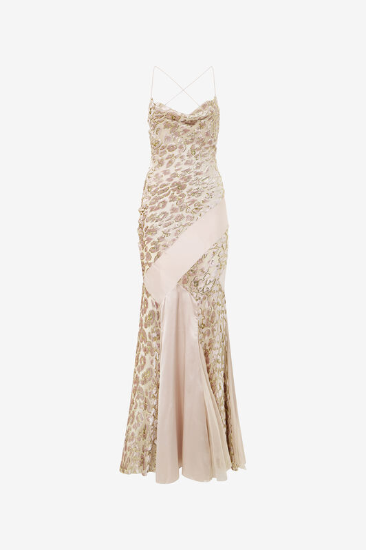 RC Slip-Style Long Dress with Animal Print ROSA/ORO VQT127-FC005