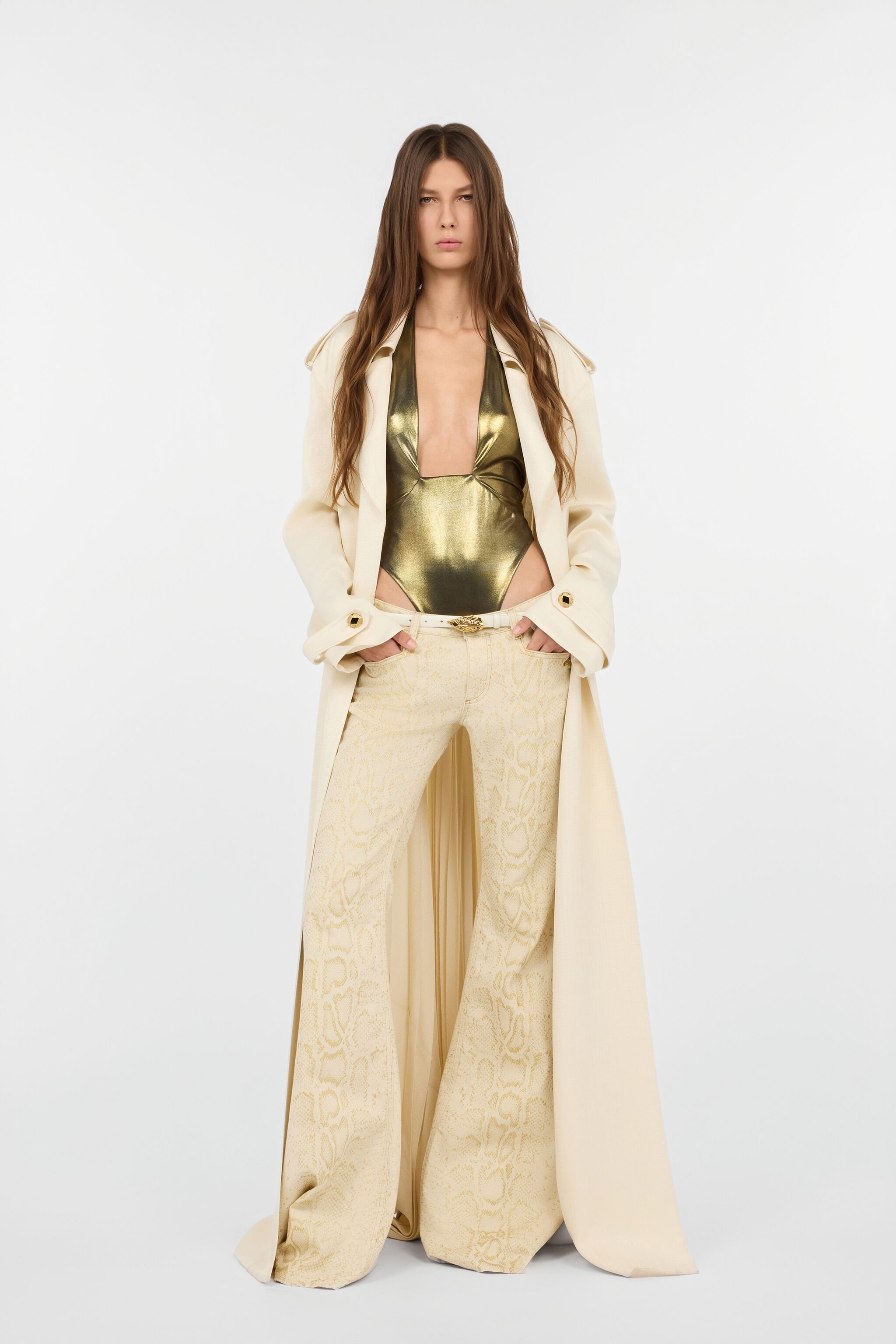 RC Trench Avorio Extralungo Con Plissettature IVORY WWT500-HS002