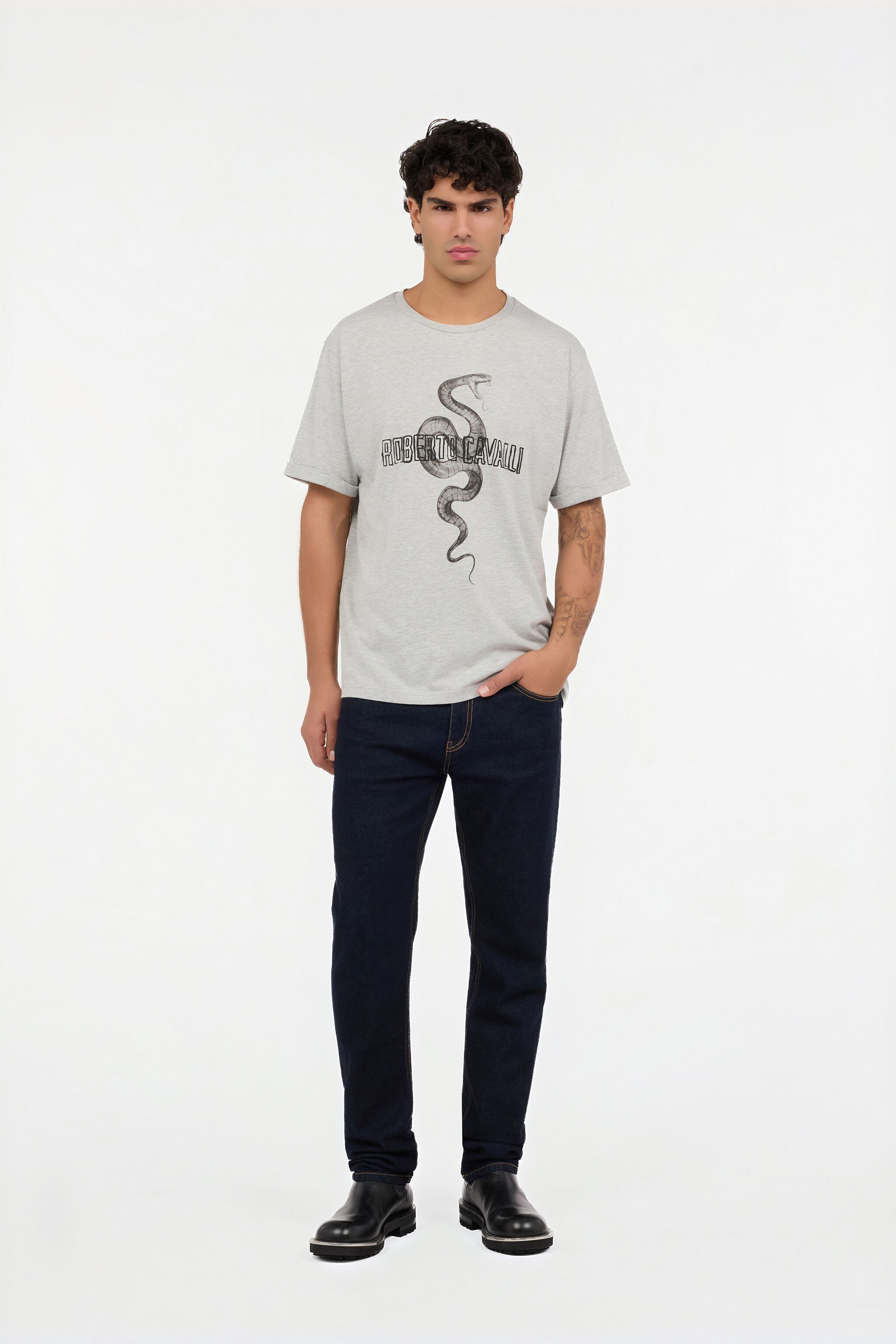 RC T-Shirt grau meliert mit Schlange und Logo GREY MELANGE ROT60D-JD055