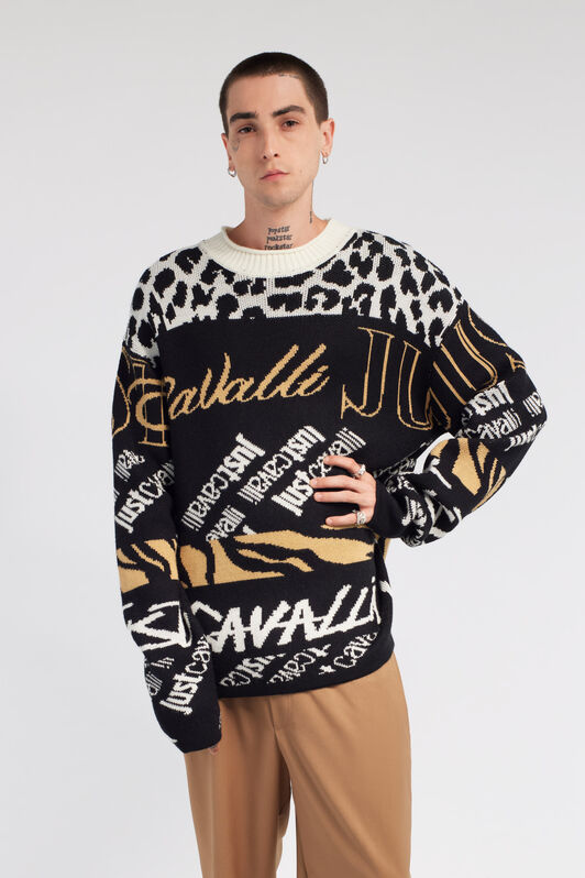 JC Just Cavalli Logo Jacquard Pullover Schwarz/Weiß RRM659-RR153