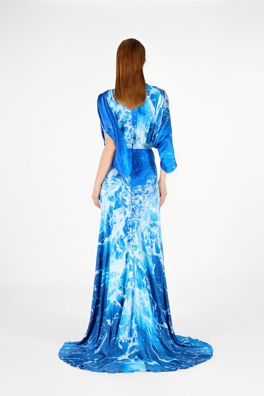 RC Langes Kleid mit Stretto di Messina Print Blau UWT104-RYN94