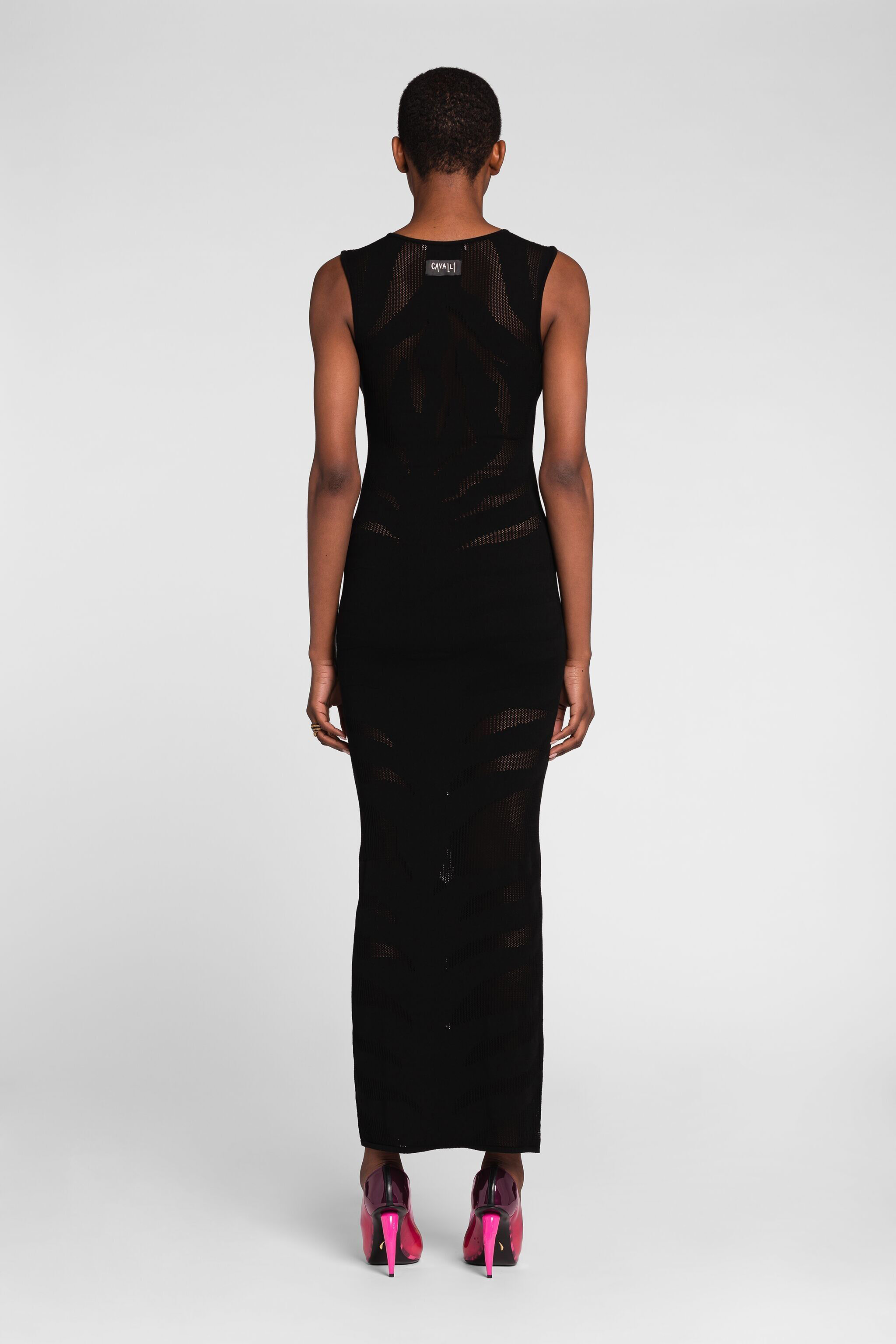 RC Vestido maxi con estampado Zebra de jacquard Negro OQM114-MI030