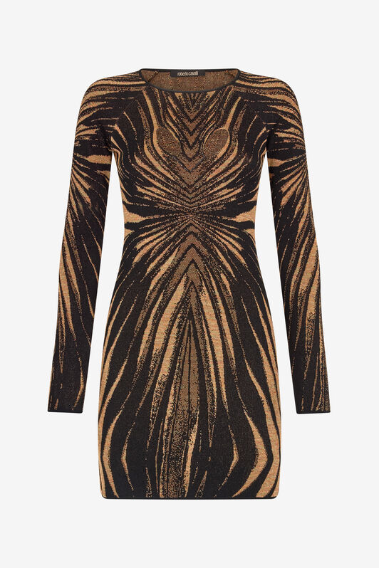 RC Short knit dress with Ray of Gold print Gold RWM108-MI150