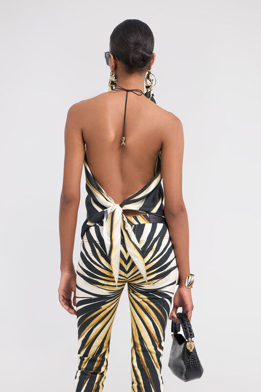 RC Top Halter De Seda Con Estampado Ray Of Gold Oro TKT601-4QM33