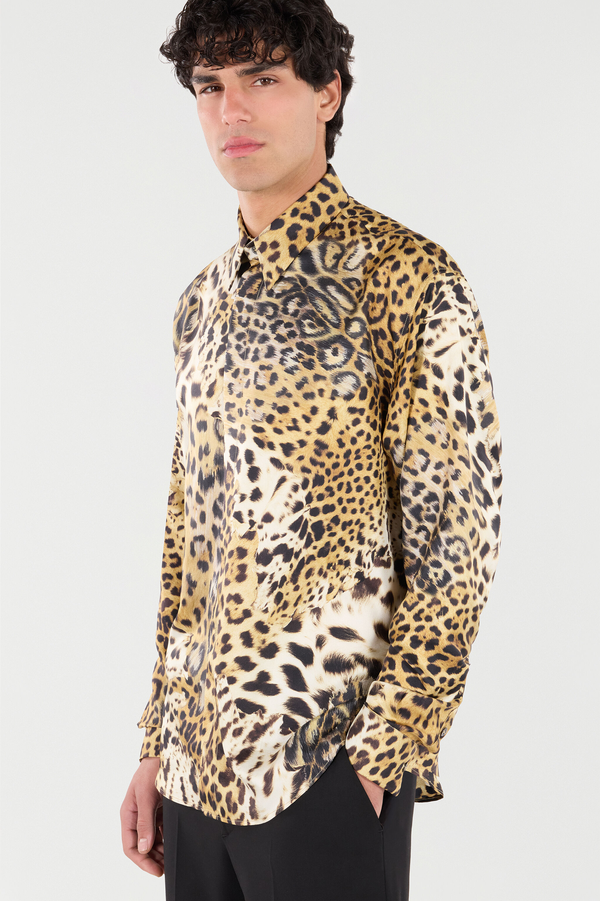 RC Silk Shirt with Animalier Prints Light brown VRT710-OZG34