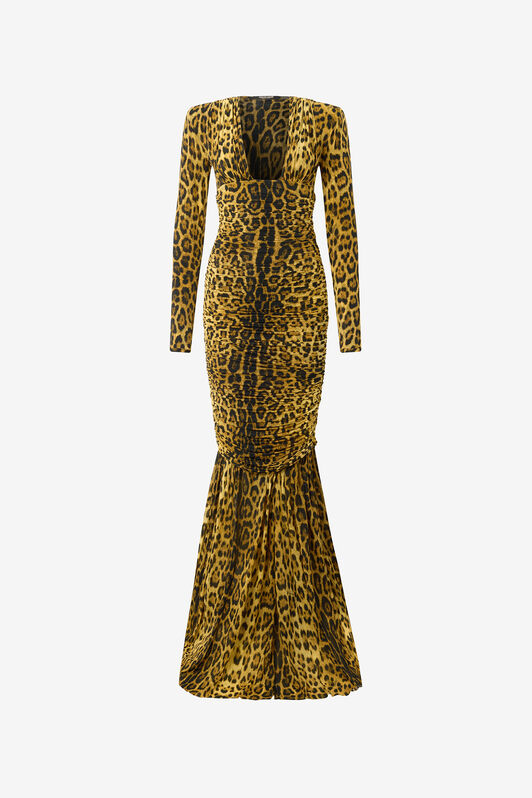 RC Long Dress with Jaguar Skin Print Marron VWT121-NCQ71