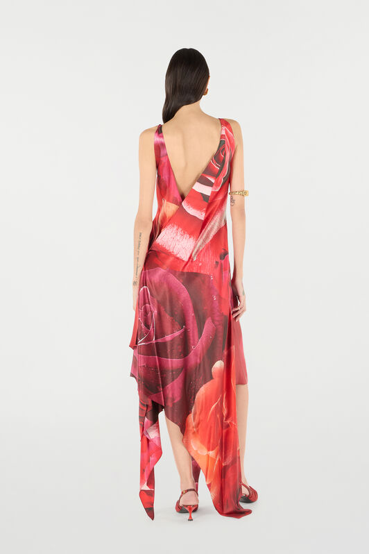 RC Dress With Asymmetric Skirt And Rose Print Red UKT116-RYN48