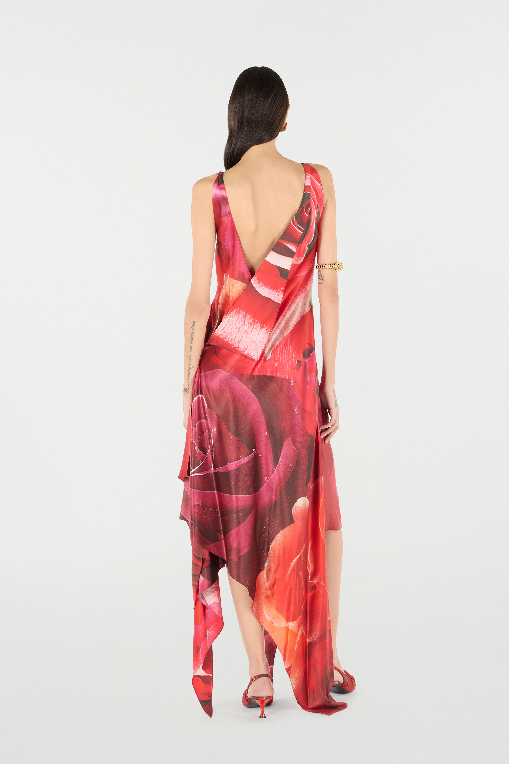 RC Dress With Asymmetric Skirt And Rose Print Red UKT116-RYN48