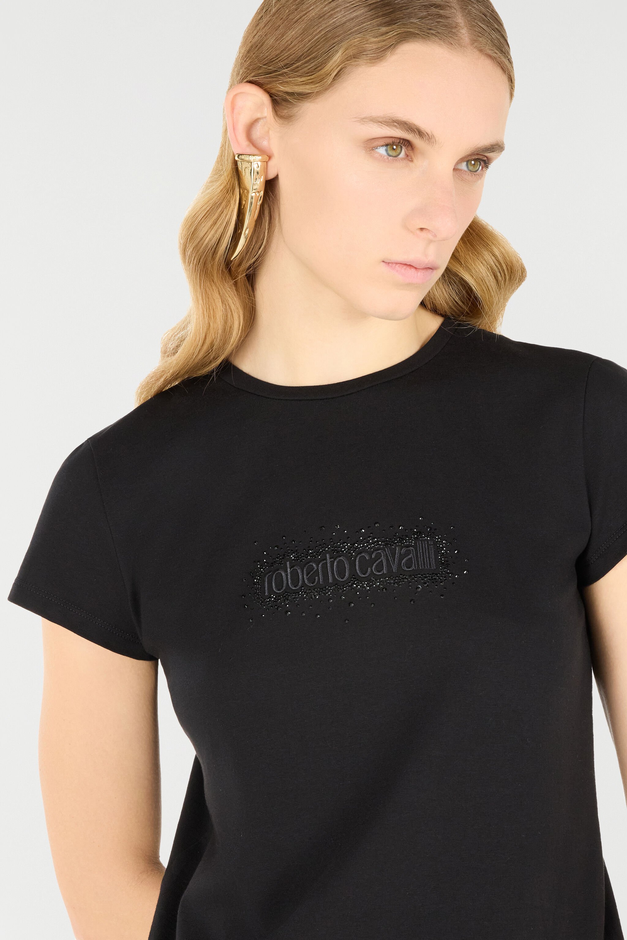 RC T-Shirt With Logo And Rhinestones Black UKT60S-JD061
