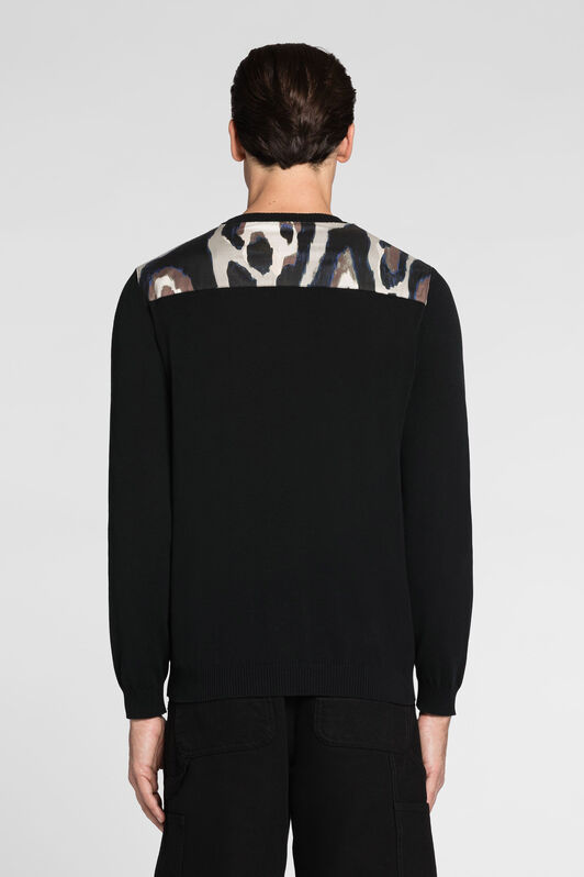 RC Leopard-print panel-detail jumper Black QRM611-MA001