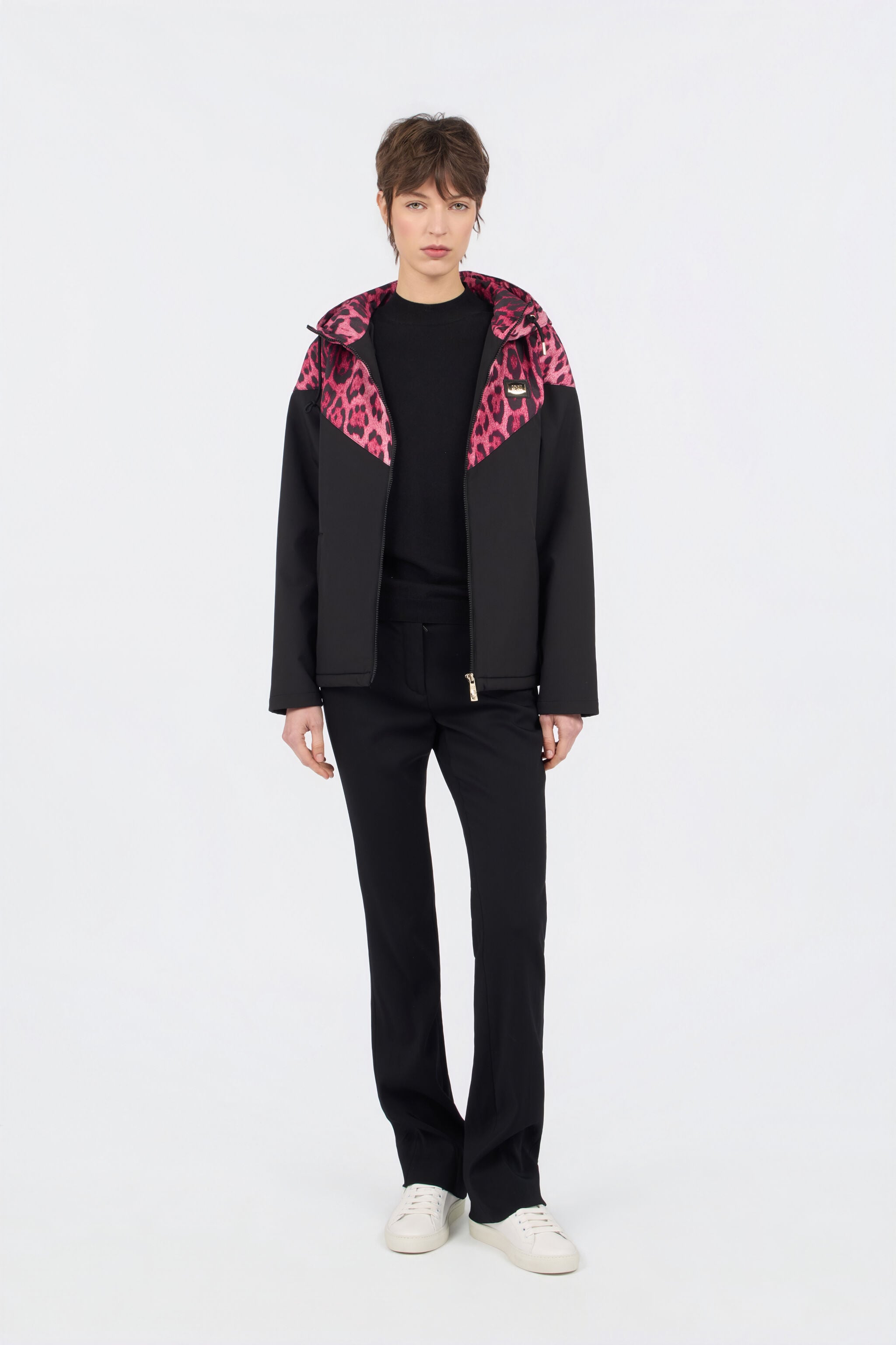 CL Blouson Bomber à Capuche en Imprimé Léopard CL Blouson Bomber à Capuche en Imprimé Léopard Black/pink RXT40J-SB001