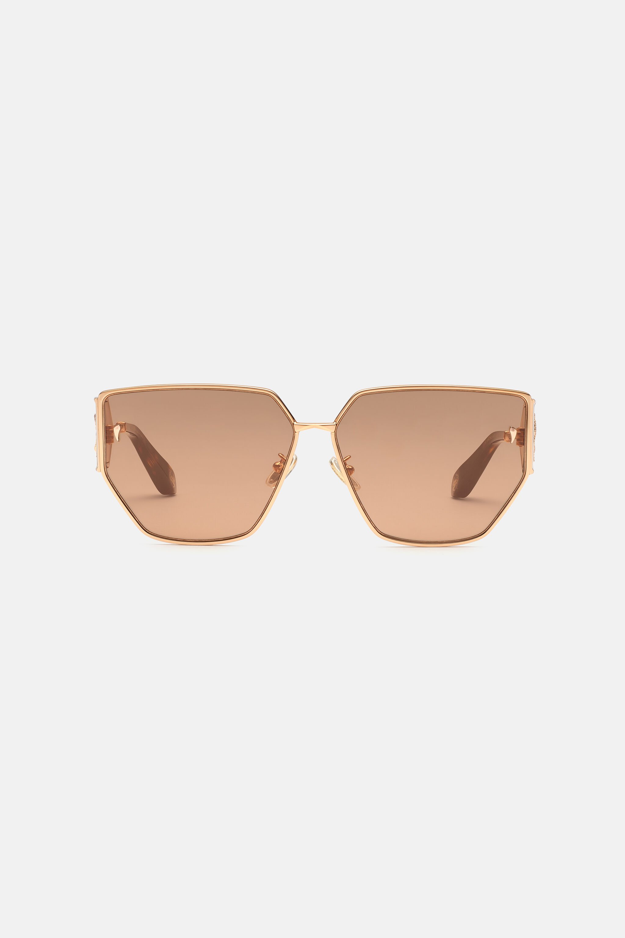 RC Sunglasses with wide shape front, metal fangs embellishment Brown ALD026-ID184