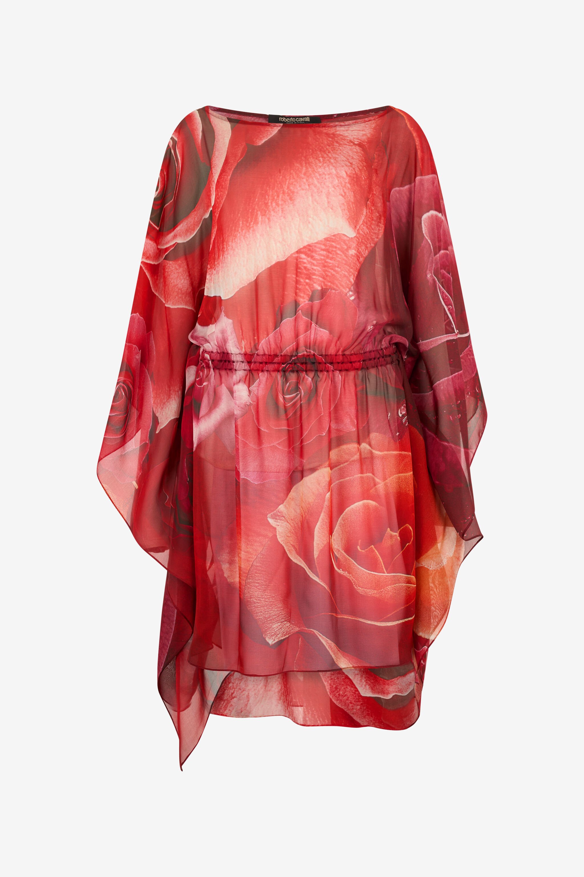 RC Silk Caftan With Garden Rose Print Red UKW012-HNN48