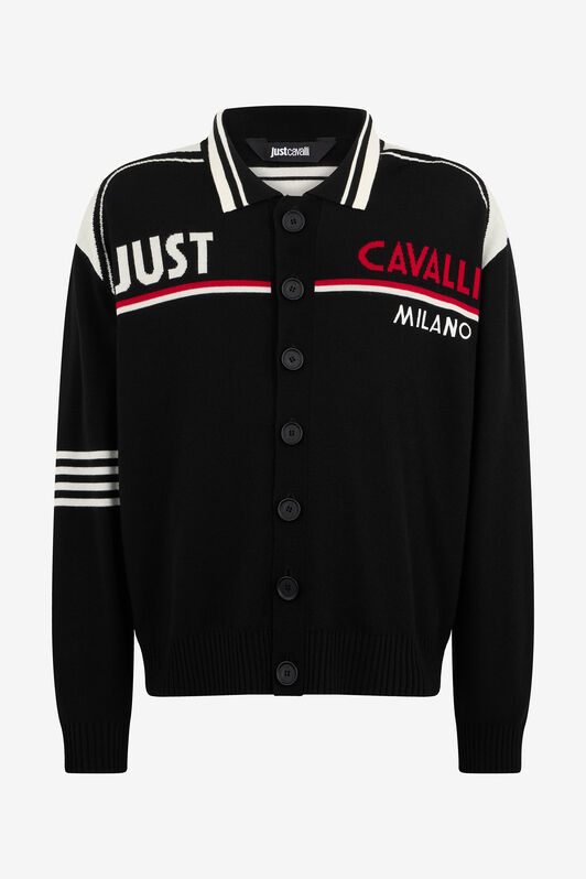 JC Strick-Cardigan mit Polokragen und Logo BLACK VFM007-VF055