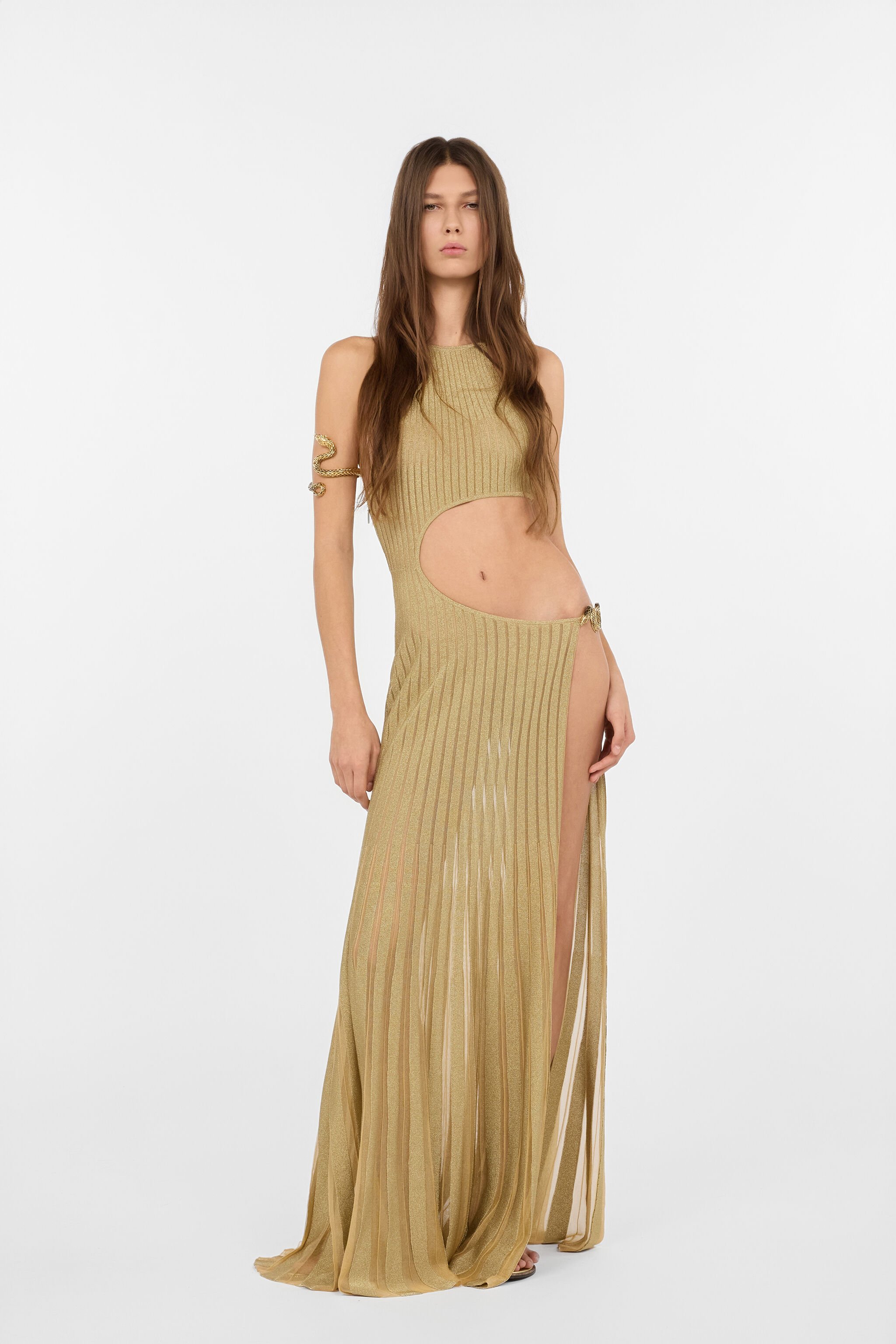 RC Abito Lungo See-Through Dorato Con Cut-Out GOLD WWM101-MO001