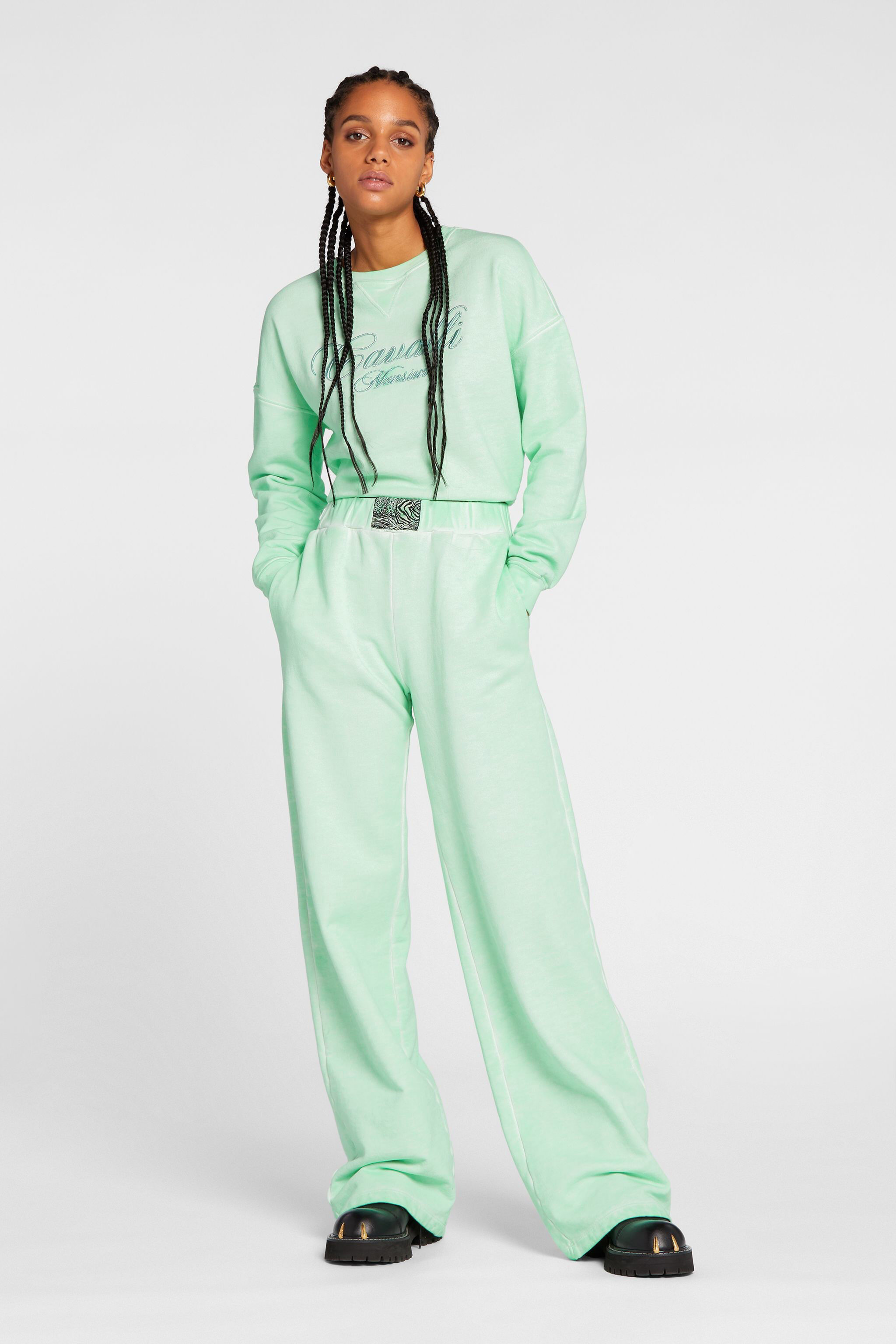 Animalier Patchwork Print Applique Sweatpants in Light green for Women Roberto Cavalli