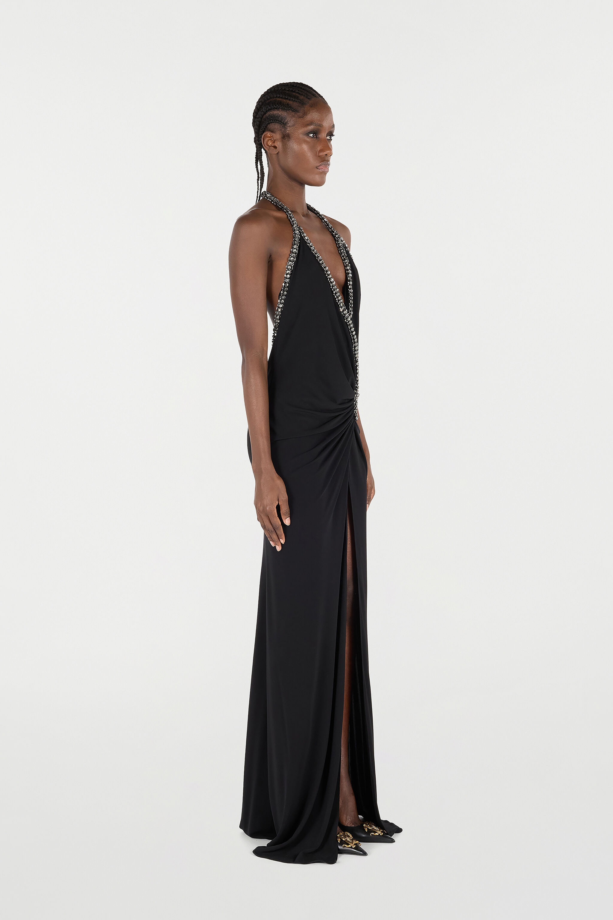 RC Long Dress with Rhinestones Black VQR103-JE034