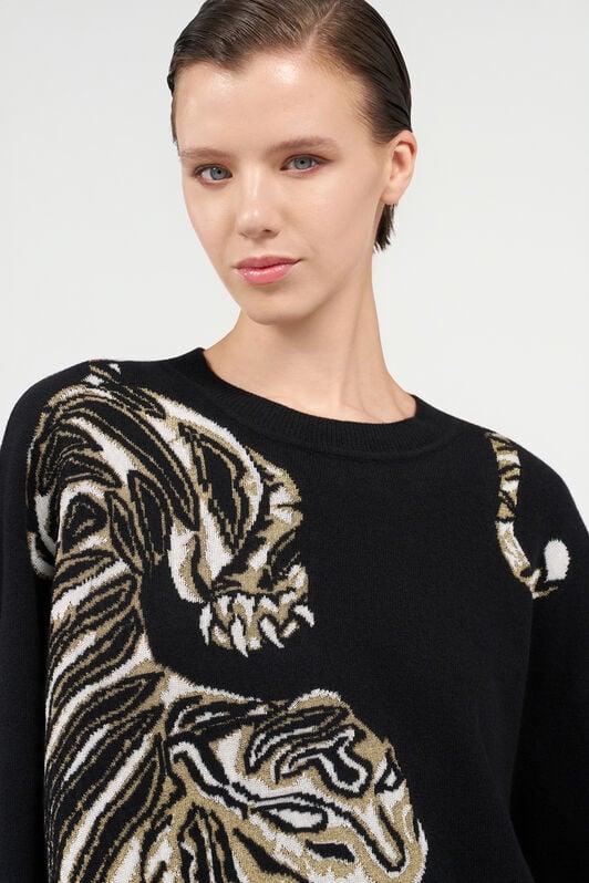 RC Oversized Wool Sweater with Tiger Motif BLACK WKM603-MQ014