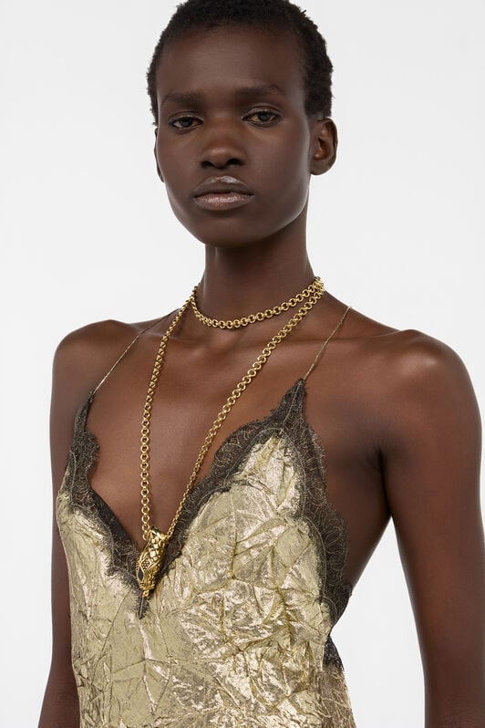 RC Abito Dorato Extralungo In Misto Seta Craquelé GOLD WWT162-GU002