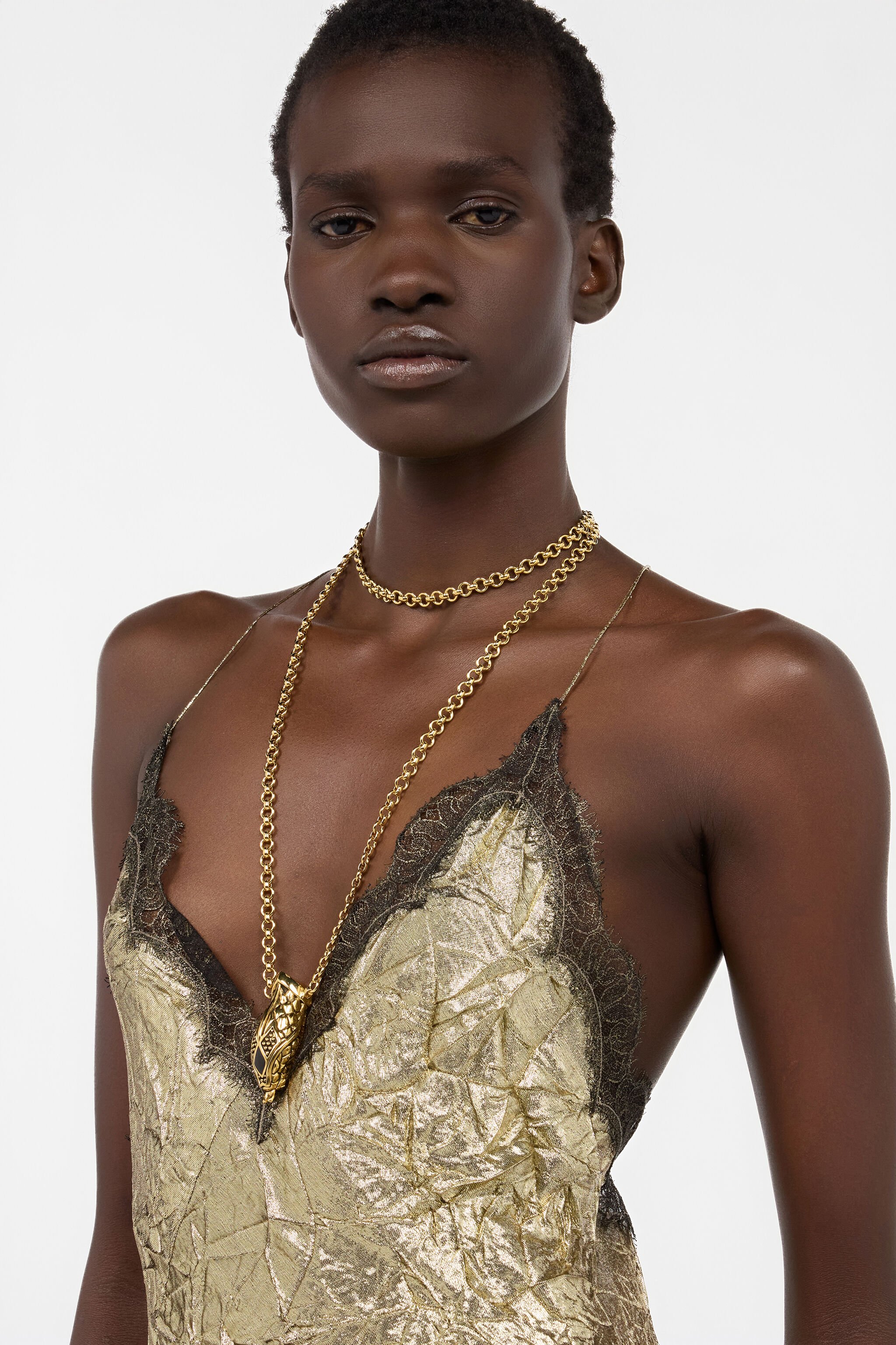 RC Abito Dorato Extralungo In Misto Seta Craquelé GOLD WWT162-GU002