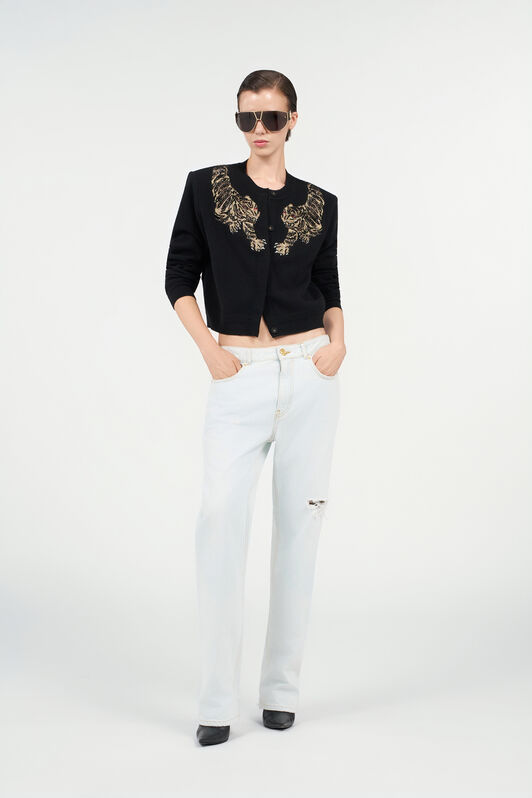 RC Wool Cardigan with Tiger Embroidery RC Wool Cardigan with Tiger Embroidery BLACK WKM902-MQ014