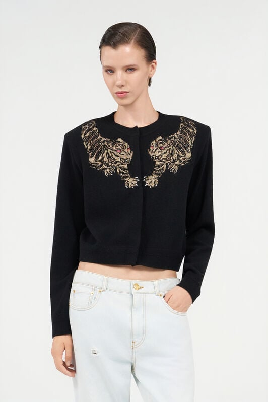 RC Wool Cardigan with Tiger Embroidery RC Wool Cardigan with Tiger Embroidery BLACK WKM902-MQ014