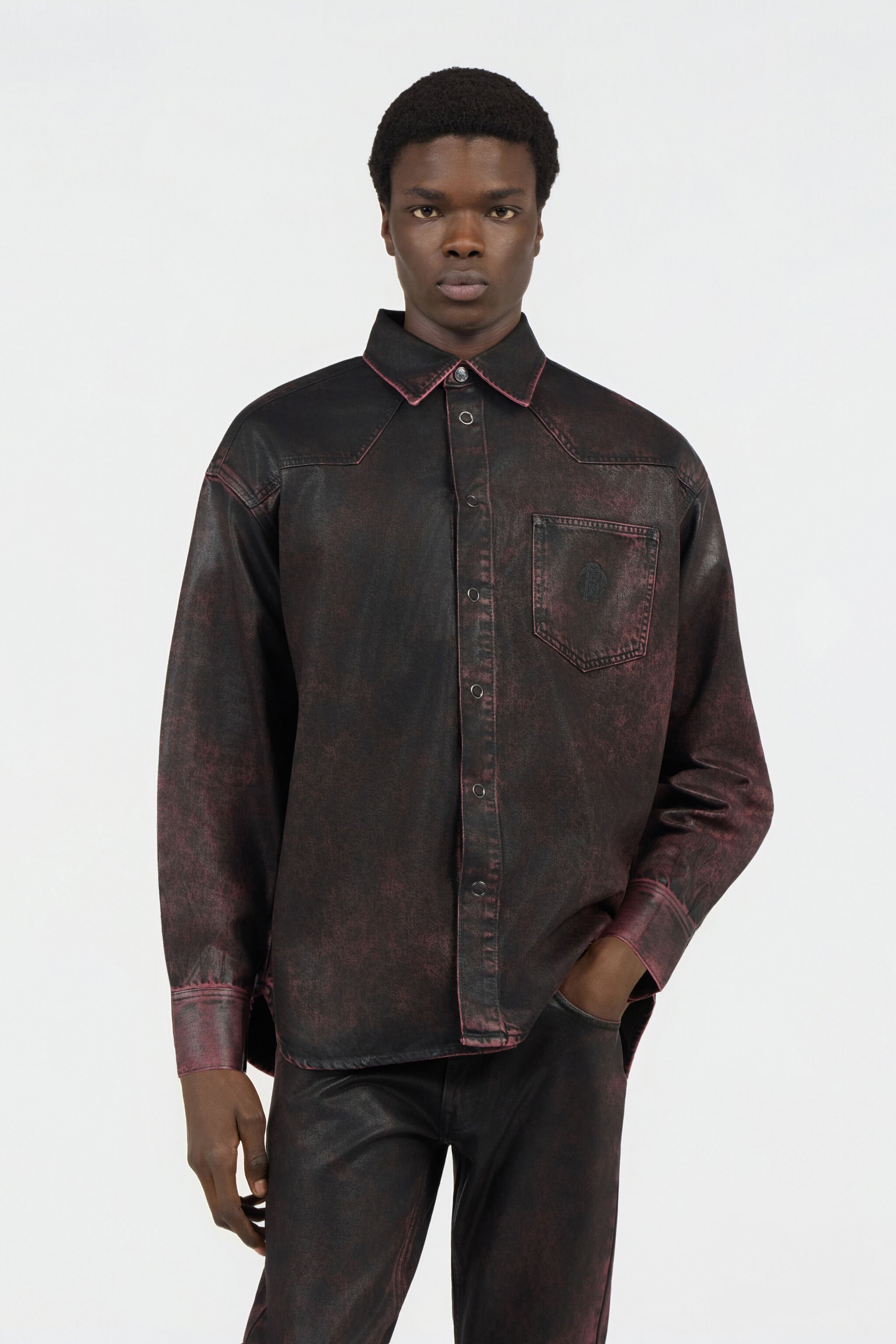 RC Black And Red Washed Denim Shirt DARK RED SOJ71A-DL020