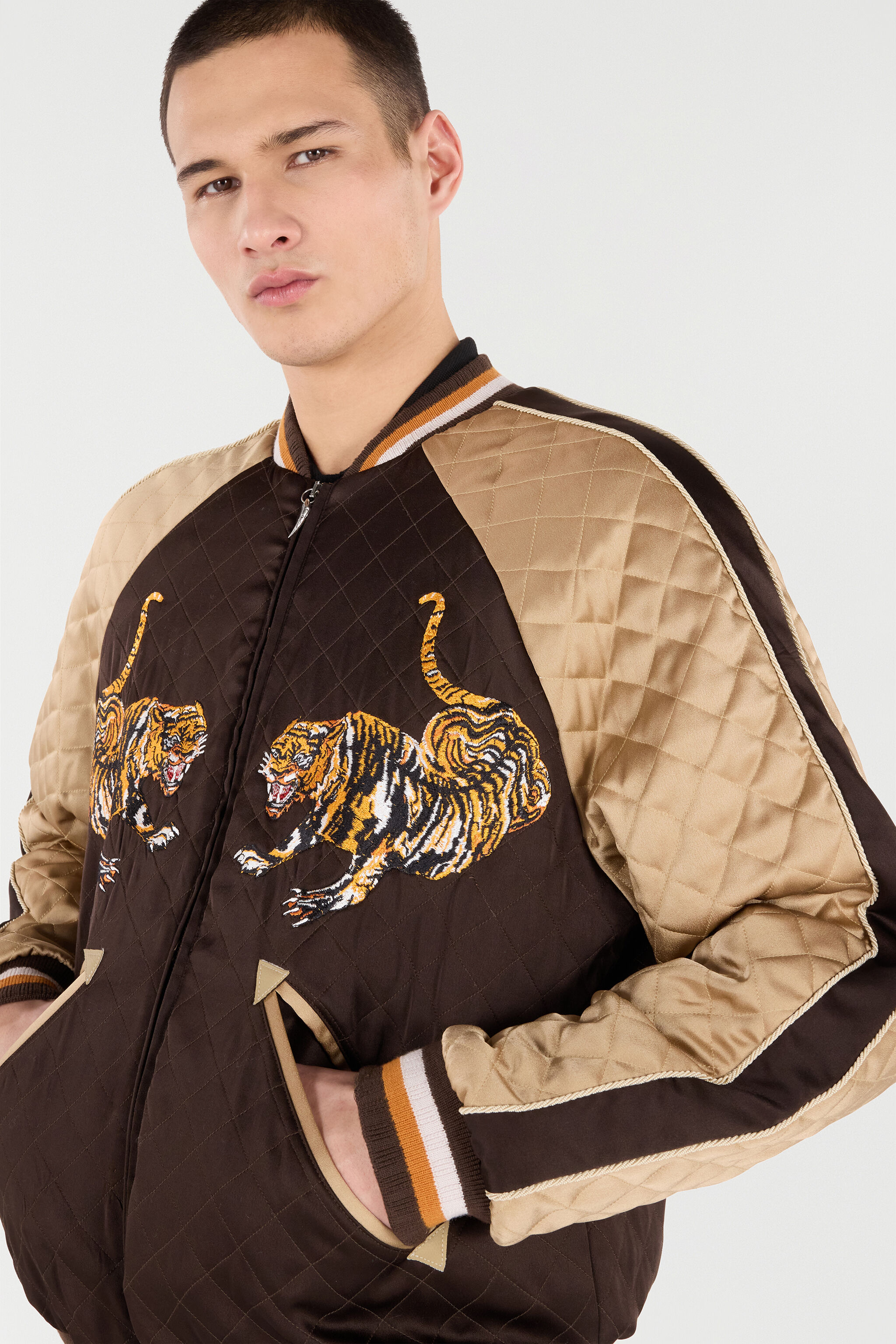 RC Bomber Jacket with Tigers CHOCOLATE VRT463-KU034