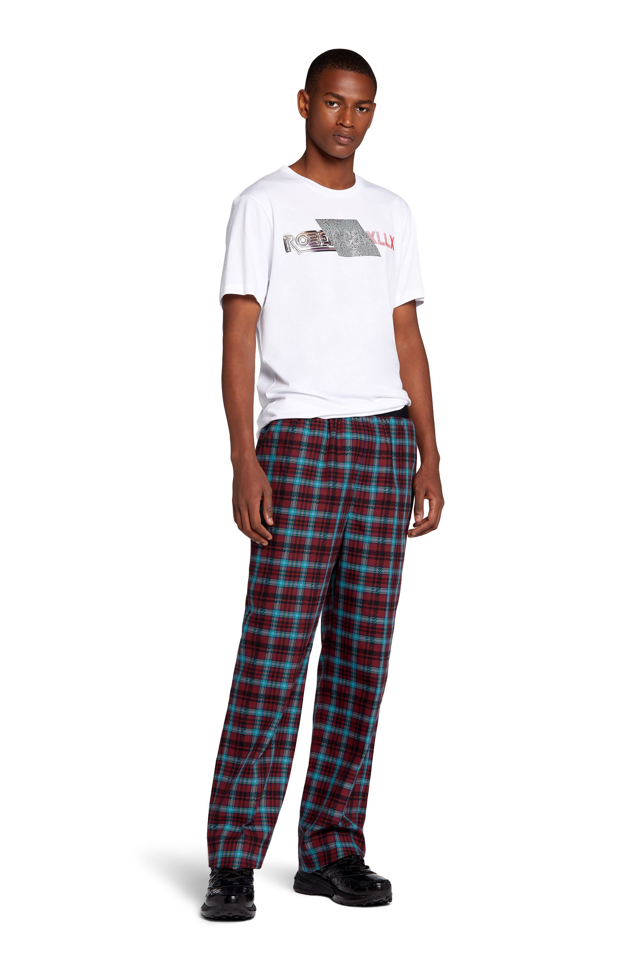 RC Zebra Tartan-Print Cotton Lounge Trousers Rojo oscuro JNT239-FY040