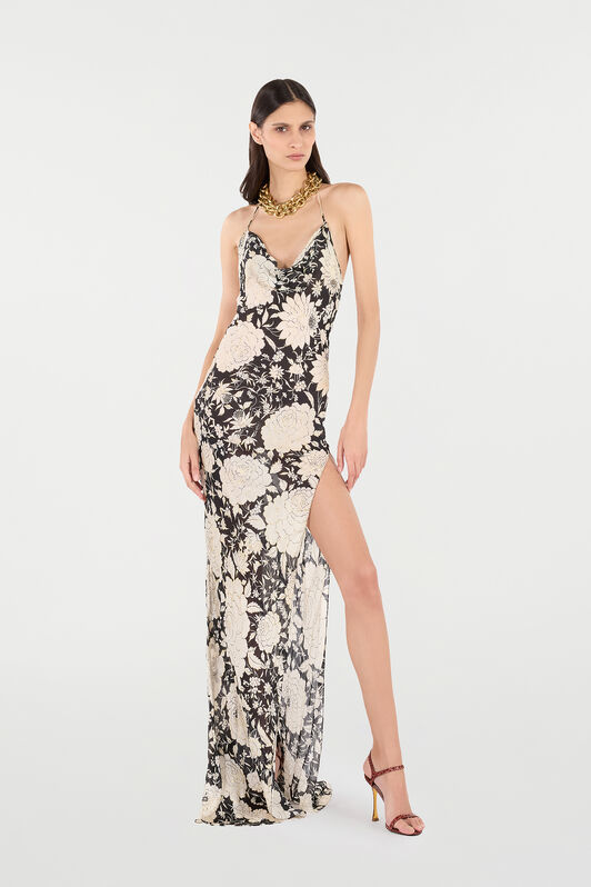 RC Slip-Style Long Dress with Floral Print RC Slip-Style Long Dress with Floral Print Noir/Blanc VQT141-CTP71