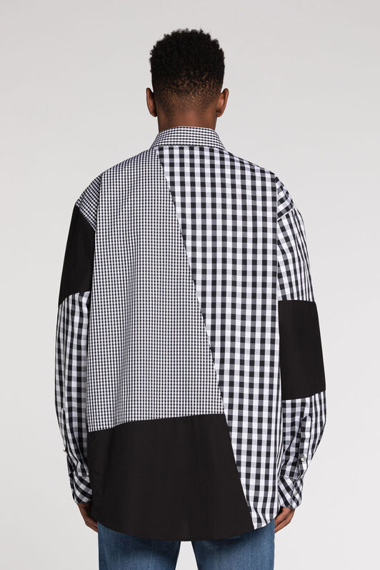 RC Panelled Gingham Cotton Shirt Black/White RRT740-CH501