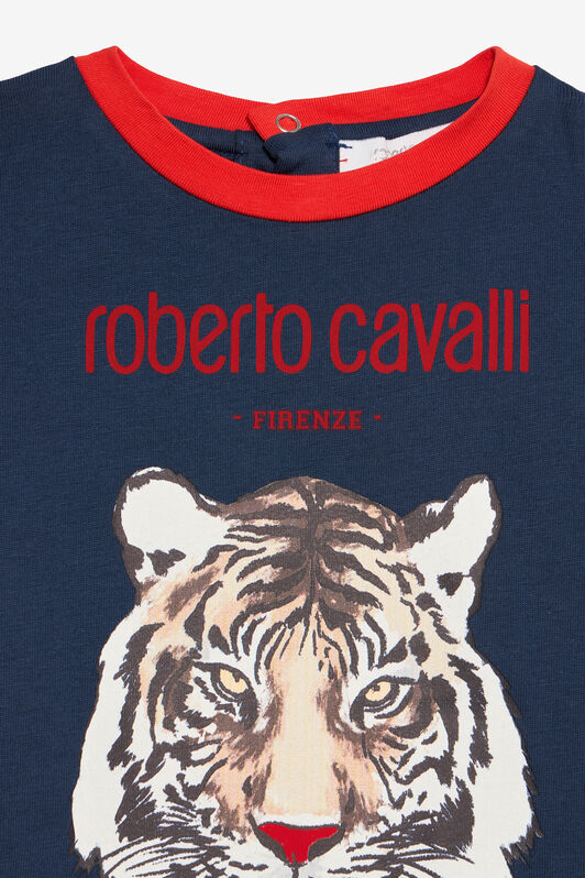 JU Blue T-Shirt with Tiger Print NAVY VJT612-JD001