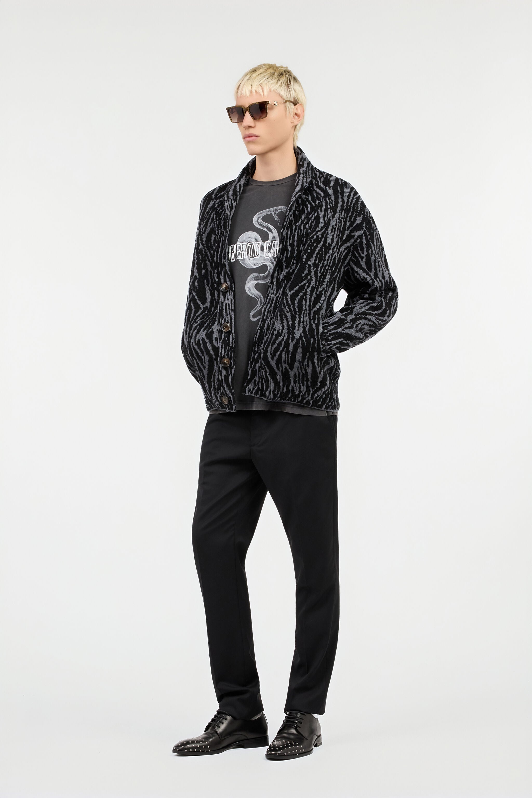 Animalier Jacquard Cardigan in BLACK for Men | Roberto Cavalli®