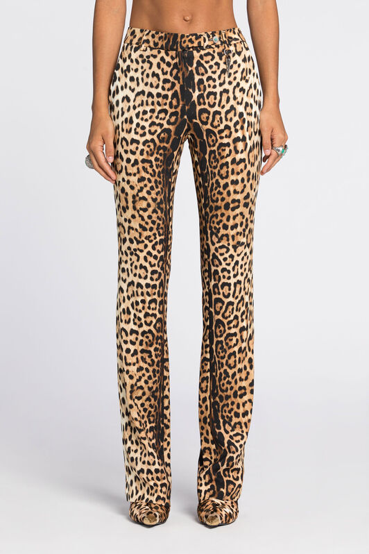 RC Leopard-Print Flared Trousers Light Brown RKT203-ORH26
