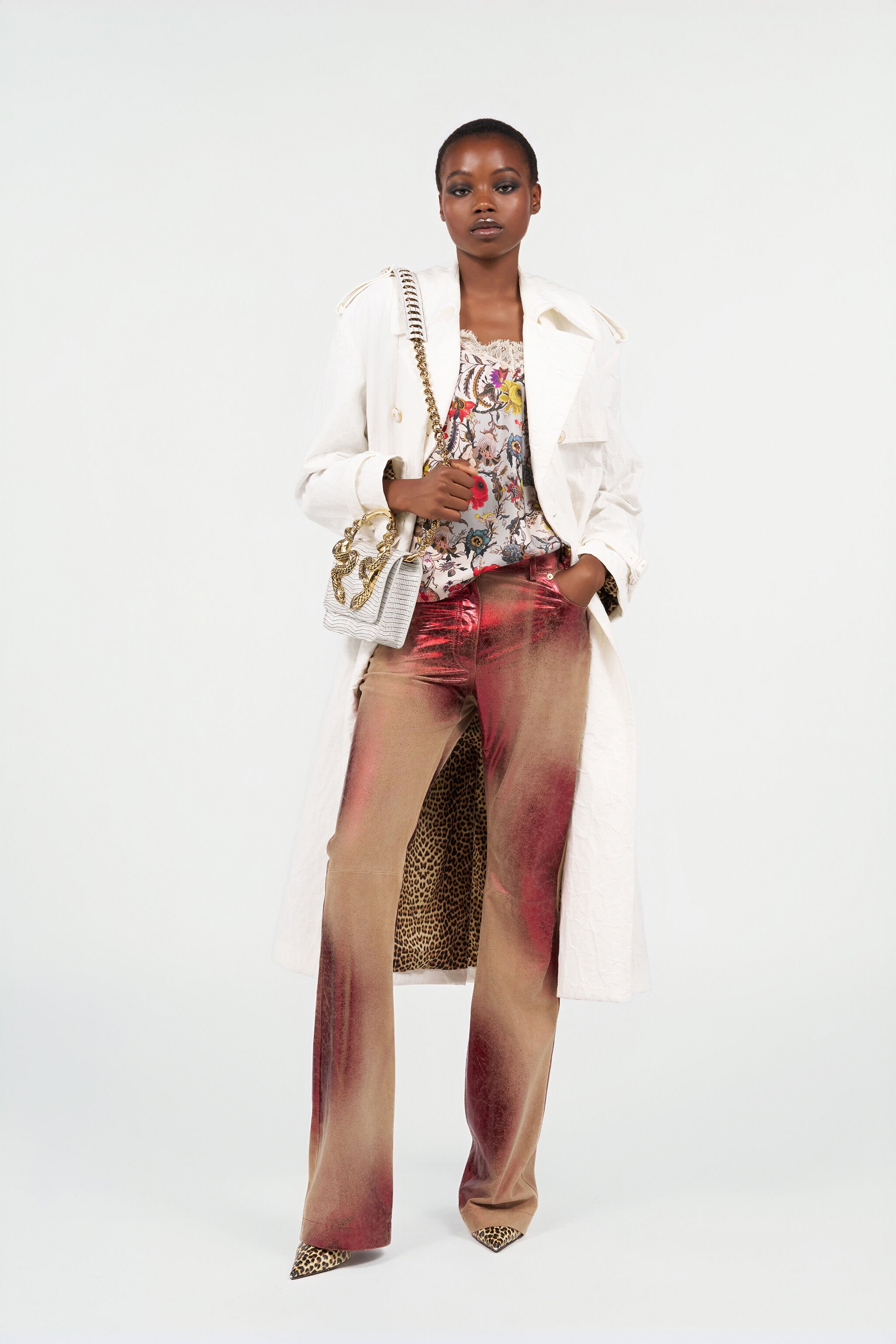 RC Trench in Jacquard di cotone con motivo Leopardato WHITE WQT503-CH090